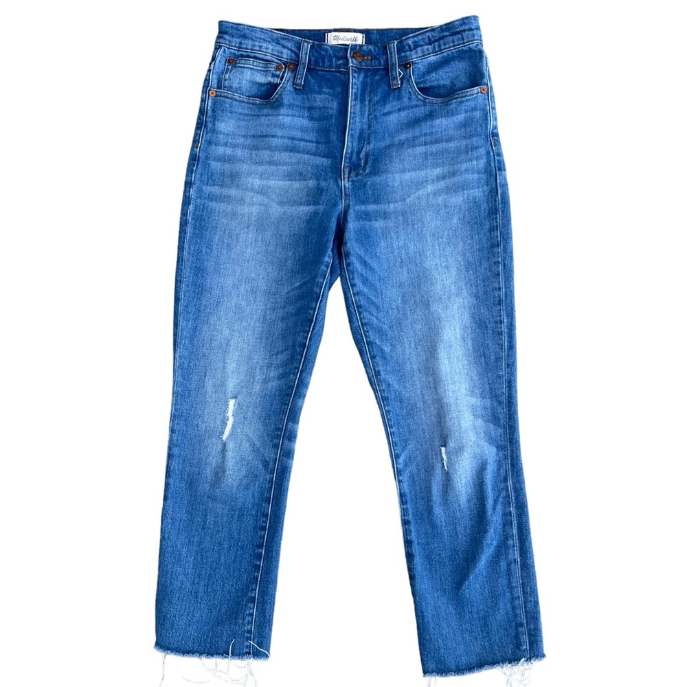 Madewell The High Rise Slim Crop Raw Hem Distressed Boyjean Size 27